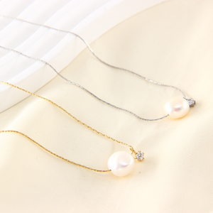 Dainty Geometric Freshwater <strong>Pearl</strong> Zircon <strong>Pendant</strong> Minimalist 14K Gold Plated Stainless Steel Link Chain Choker <strong>Necklace</strong> for Women - Product Image 1