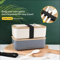 Boîte de rangement des aliments à couche unique écologique de style européen, boîte à lunch portable bento en paille de blé avec couvercle en bambou, vaisselle pour enfant