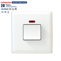 Interrupteur mural électrique OEM 1 Gang 1 Voie 20A DP avec voyant néon blanc Type 86 pour Hôtels, Maisons et Industries