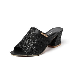 Nuevo Estilo, Elegantes y Brillantes, Tacones Cuadrados, Punta Redonda, Populares Mules de Verano, Zapatillas de Tacón Alto para Mujeres y Damas - Product Image 5