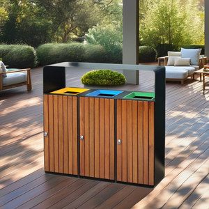 سلة نفايات خارجية من الخشب المركب المعاد تدويره مع دواسة، حاوية قمامة كبيرة بسعة 12-40 لتر للاستخدام الداخلي والخارجي، مصنوعة من الفولاذ والبي في سي والحديد والبلاستيك - Product Image 4