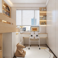 Lit mezzanine enfant en bois clair sur mesure avec armoire intégrée, bureau et éclairage d'ambiance LED pour chambre d'enfant