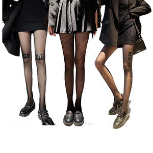 Marque noire Logo lettre impression diamant strass brillant <span class=keywords><strong>tatouage</strong></span> impression lettre mince soie collants conçus collants - Product Image 1