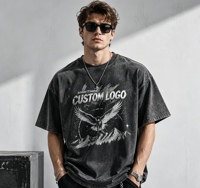 T-shirt d'été vintage pour homme en coton tricoté 100% écologique et respirant, 280 grammes, avec impression graphique Aigle de haute qualité sur le devant et le dos