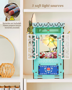 Ducky's Flower Shop Book Nook Kit 3D Wooden Puzzle with <b>LED</b> <b>Light</b> DIY Miniature Bookend for Home Decor Gifts - Product Image 2