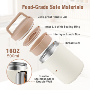 16oz thép không gỉ cách điện thực phẩm jar, đôi tường chân không kín cách nhiệt thực phẩm lưu trữ container với thực hiện xử lý Nắp - Product Image 3