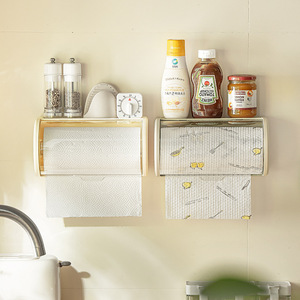 Soporte para toallas de papel de cocina a prueba de polvo, montado en la pared, sin taladro, tapa transparente, caja de almacenamiento multifunción, color blanco lima - Product Image 4