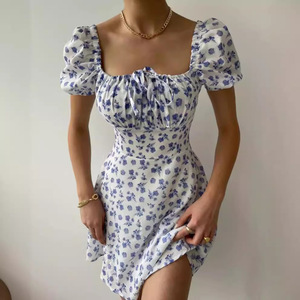 Robe florale pour femme 2026, élastique, manches courtes bouffantes, motif floral - Product Image 2