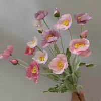 Pavots artificiels en soie floqués, tige pliable, fleurs de pavot rouge, orange, blanc pour la décoration de mariage, de table à la maison, haute qualité