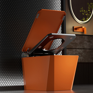 Inodoro Inteligente Minimalista de Forma Cuadrada, Color Naranja, Montado en el Suelo, con Sifón en S, Agua Caliente Instantánea y Cierre Lento, para Villas de Lujo - Product Image 4