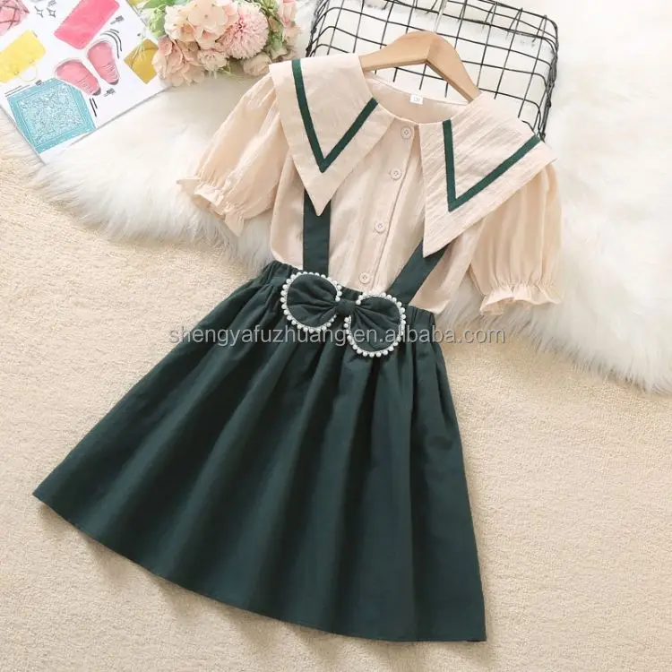 Chinese supplier girl beautiful dress girl lovely dress set two piece set Girl Dress Set