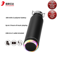 Hadiah Natal Botol Air Olahraga 600ml dengan Speaker RGB LED Baterai Termasuk-Portabel Stainless Steel untuk Musik dan Perjalanan