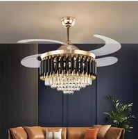 Moderne Résidentiel Maison Intelligente Décoratif Télécommande Or Cristal Grand Ventilateur de Plafond avec Lumière Luxe Lustre Ventilateur de Plafond LED