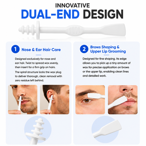 Palitos de cera para la nariz de bajo MOQ, aplicadores desechables de plástico para la eliminación de vello nasal, diseño de doble punta para limpieza de nariz y orejas, y modelado de cejas. - Product Image 2