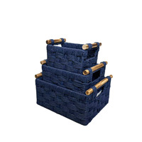 Panier de rangement artisanal en bambou et corde de papier - Corbeille à linge et poubelle de salle de bain avec poignée, organisateur de taille personnalisable