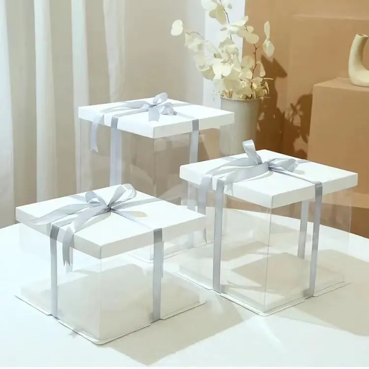 도매 4 인치 단일 레이어 로고 인쇄 투명 사각형 모양 케이크 상자