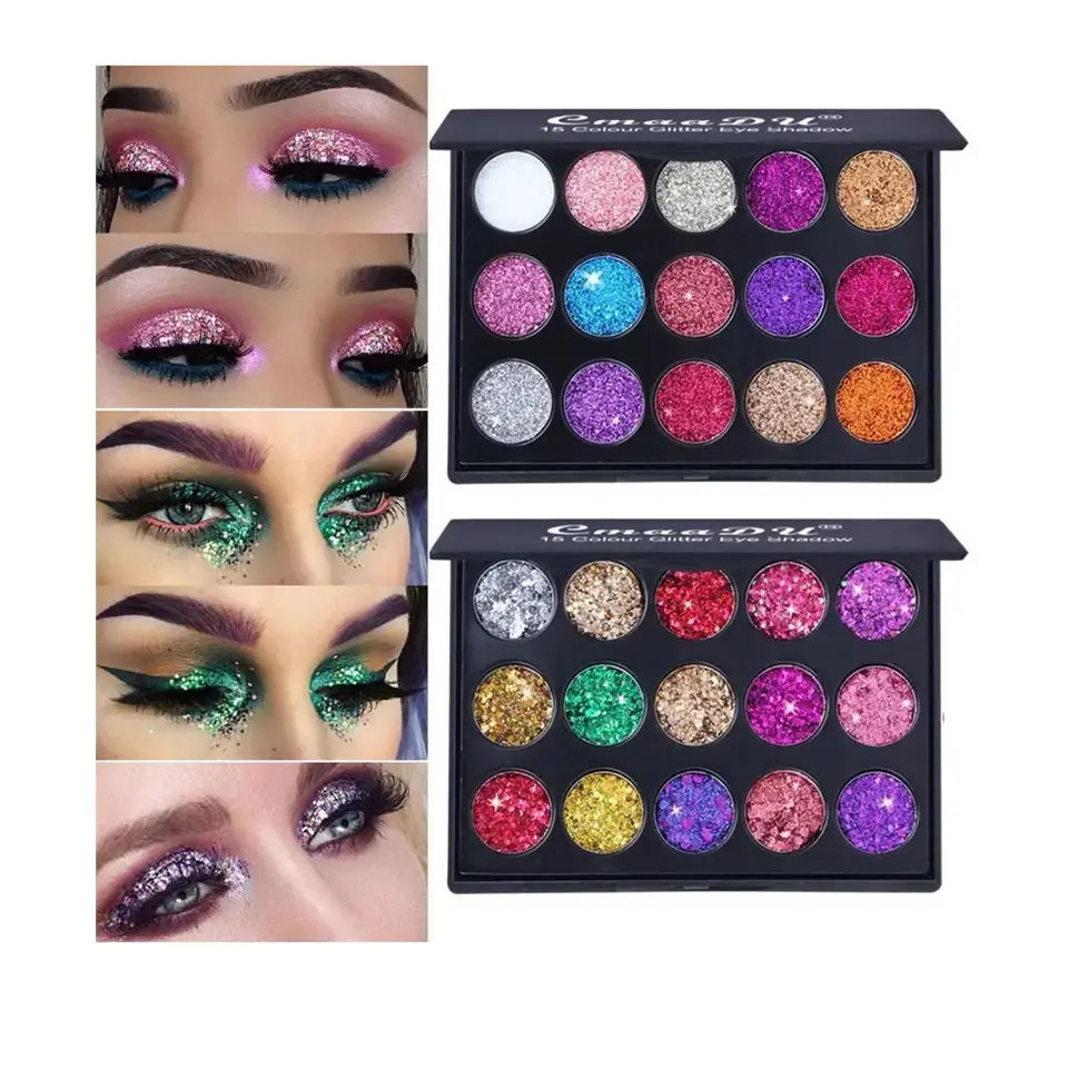 Private Label Cosmetics 15 Color Eyeshadow Palette Wholesale Makeup Pressed Glitter Eyeshadow Halloween Party Cosplay Makeup