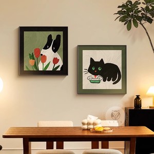 Framed Wall Art Cartoon Animals Oil <b>Canvas</b> Abstract Painting Rectangle Black <b>Frame</b> Restaurant Living Room Decor - Product Image 5