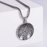 Pendentif classique rond Arbre de Vie, pendentif creux unisexe en acier inoxydable, collier bijoux prix usine