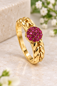 Anillo de Oro de 18K con Rubí de 4.50 Gramos, Anillo de Oro Hecho a Mano para Mujer, Joyería India Tradicional para Bodas - Product Image 2