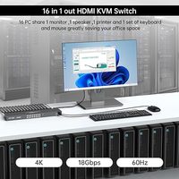 Commutateur KVM MT-VIKI 4K 60Hz pour 16 ports avec 16 câbles et audio 3,5 mm, montage en rack, 4 USB 2.0 pour HDCP 2.2, en stock