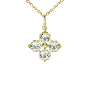 Hot Brand 9K Solid Gold Gemstone Series Vintage Flowers White Topaz Four Leaf Clover Pendant With Custom 14K 18K Jewelry