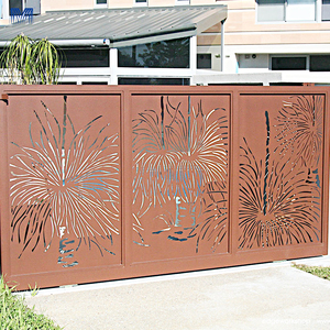 Diseño automático moderno de metal resistente al fuego puerta <span class=keywords><strong>principal</strong></span> material de corte por láser panel de valla de puerta compuesta de aluminio marrón - Product Image 2