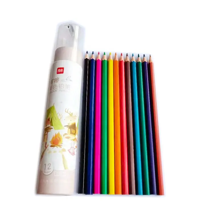 7 inç özel Logo silinebilir 12 renk renkli kalem seti kalemtıraş ve kağıt tüp durumda