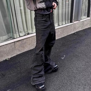 Men's Waxed Denim Flared Jeans Distressed Knee Ruched Wide-Leg <strong>Pants</strong> with High-Shine Finish Sehe Fashion - Product Image 4