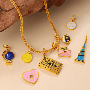 Colgantes de Acero Inoxidable con Diseño de Planeta Sonriente de Dibujos Animados al por Mayor, Dijes Minimalistas Bonitos, Accesorios Hechos a Mano para Pulseras y Collares de Mujer - Product Image 2
