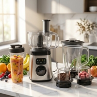 Calinfor 1000W Robot culinaire multifonction en acier inoxydable robuste avec écran LCD numérique, mixeur, blender, moulin à épices 1,5L