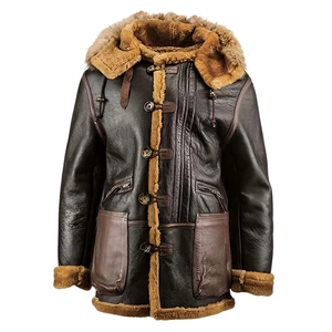 Chaqueta de Cuero Estilo Bomber B-7 para Hombre, Color Marrón Oscuro, Estilo Vintage Clásico, con Cuello de Piel de Oveja y Puños Acanalados - Product Image 1