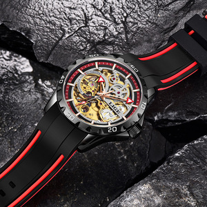 Reloj mecánico automático Lige para hombre, caja de acero inoxidable, correa de silicona de 43mm, esfera de cristal deportiva resistente al agua de 10 bares - Product Image 6