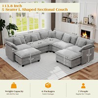 Canapé modulaire en L F&J Home en tissu chenille, assise profonde moderne, avec coussins décoratifs et ottoman mobile pour salon