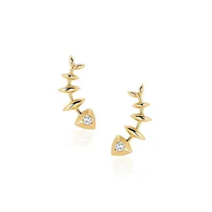 Italian 925 Silver Gold Fashion Fish Bone Earrings Stud