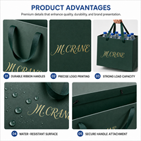 Sac cadeau en papier vert émeraude de luxe personnalisé avec logo doré et poignées en ruban gros-grain