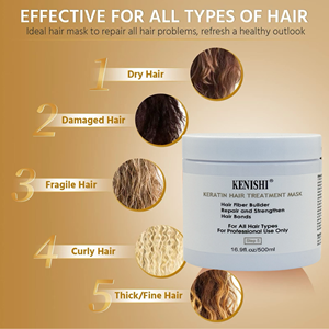 Mascarilla Capilar Profesional Kenishi de Colágeno Hidrolizado y Crema de Aceite de Argán con Tratamiento de Proteína de Queratina Fórmula 2 en 1 para Protección del Color - Product Image 4