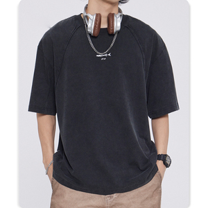 Maglietta da uomo stile Street Hip-hop stile retrò a maniche corte ampia mezza manica girocollo Top con motivo stampato in tessuto tessuto - Product Image 4