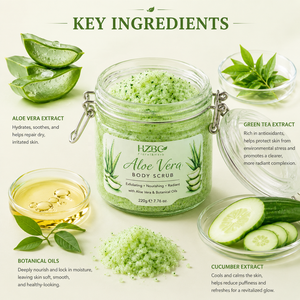 Gommage corporel à l'aloe vera OEM ODM - Gommage exfoliant apaisant et hydratant pour peaux sensibles, soulagement des coups <span class=keywords><strong>de</strong></span> soleil, élimine les peaux mortes - Product Image 3