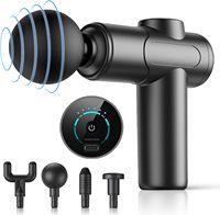 Mini Masajeador Corporal Eléctrico Popular, Pistola de Masaje Muscular de Percusión Profunda, 30/99 Niveles de Velocidad, 4 Cabezales de Masaje Miofascial, 1200mAh