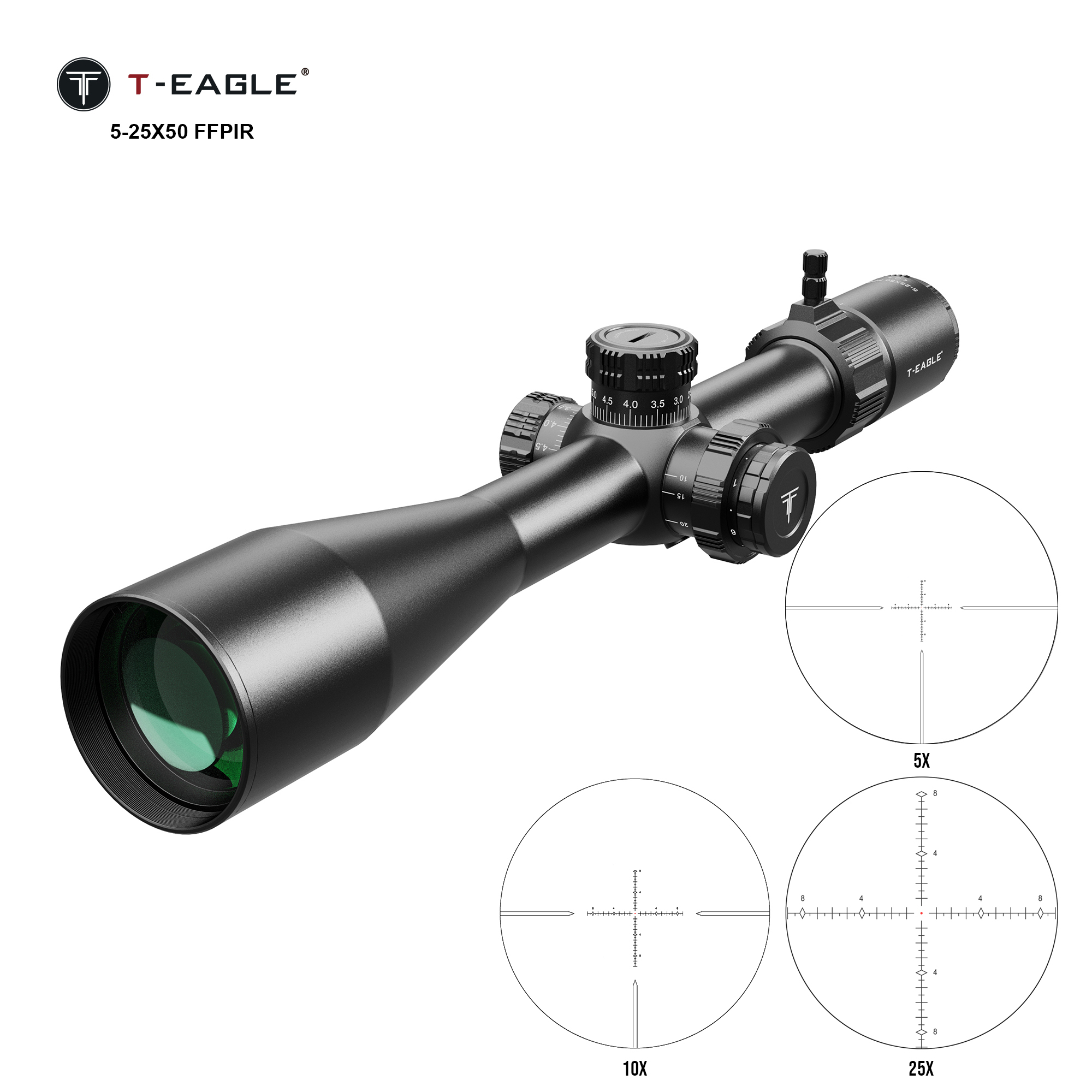 T-EAGLE заказной OEM 5-25X50FFP, оптовая продажа, портативный тактический прицел для охоты, первый прицел в фокальной плоскости с увеличением в 30 раз