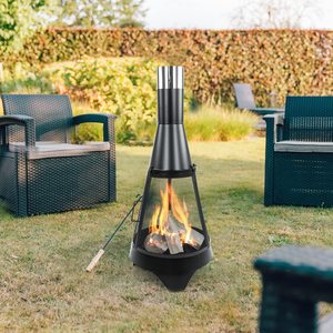 Chimenea de Acero para Exteriores, Moderna, para Jardín o Patio, Quemador de Leña, Brasero Negro para Exteriores con Almacenamiento de Leña - Product Image 1