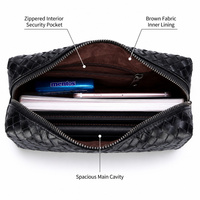 Sac à main en cuir PU tissé pour homme, grande capacité, léger, style coréen, noir, fabricant en gros, ODM OEM