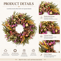 Couronne de fleurs séchées naturelles faite à la main, style bohème, pour porte, décoration murale rustique, mariage