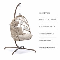 Fauteuil suspendu en rotin PE pliable avec support en métal, chaise à bascule de patio extérieure, coussin imperméable pour jardin