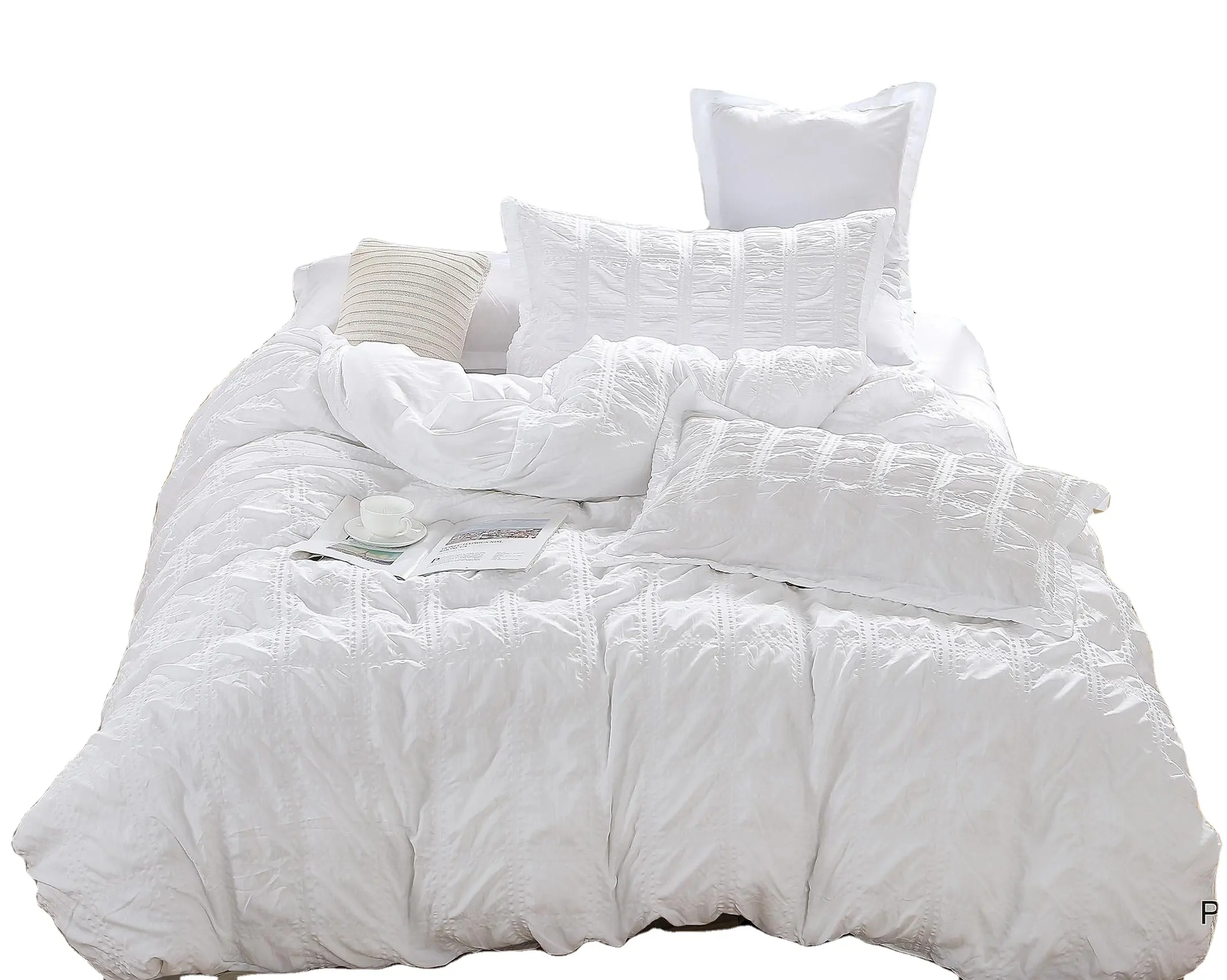 Factory directly supply seersucker white color duvet cover set customize acceptable home hotel adult