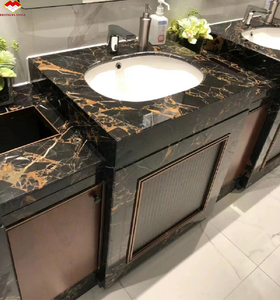 Mueble de Baño Moderno con Doble Lavabo, de Mármol Negro Portoro Pulido, Resistente al Agua, con Vetas Doradas, para Interiores - Product Image 1