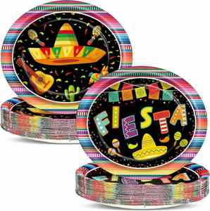 Let's Fiesta Modern 7 Inch Black Party <b>Plates</b> Festive Decorative Dinnerware Hot Selling for Cinco De Mayo Special Occasions - Product Image 2