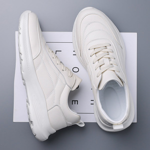 Zapatillas informales con cordones y suela blanca para hombre, calzado deportivo cómodo para el tiempo libre, diseño de costuras de color sólido - Product Image 3