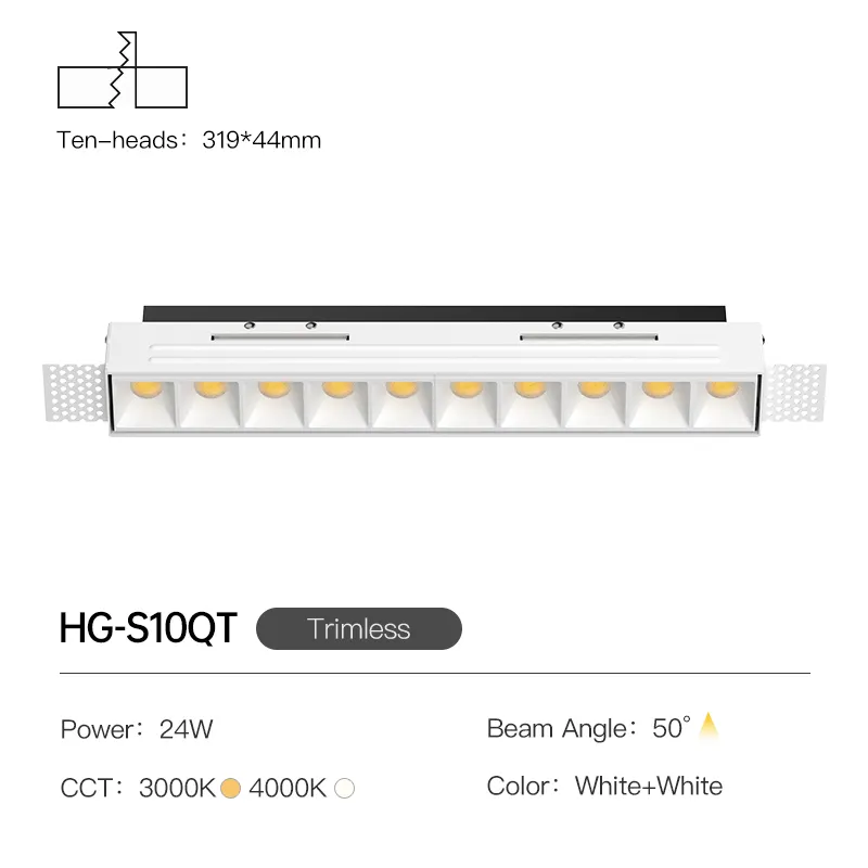 XRZLux LED Retangular Recesso de Alumínio Refletor 5/10 Cabeças Luz Linear Recesso AC110-220V Lâmpada de Teto LED Iluminação Interior